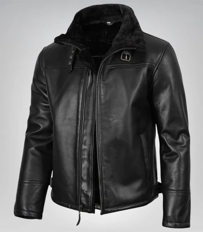 Men’s B3 Black Shearling Leather Bomber Jacket – Classic Aviator Style