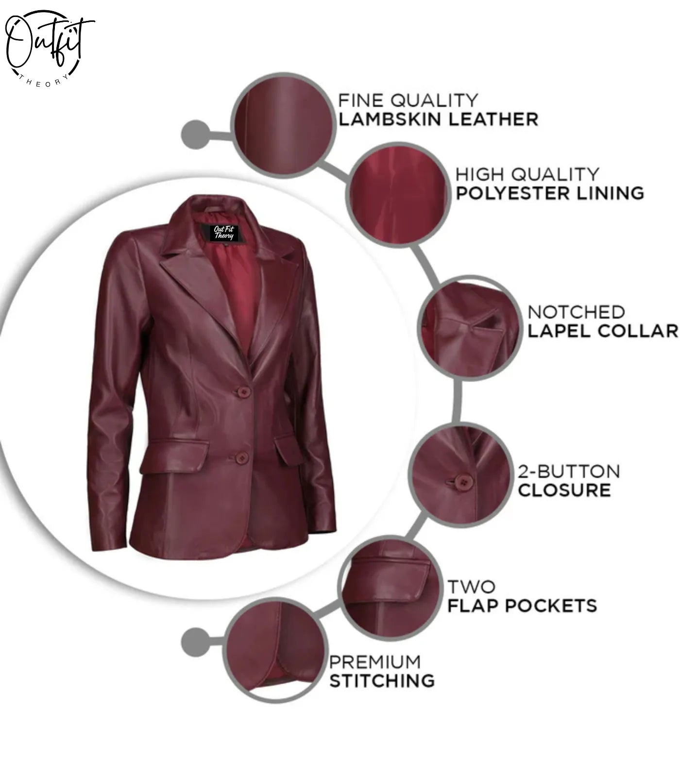 Women’s Classic Burgundy Lambskin Leather Blazer Jacket – Elegant Everyday Style