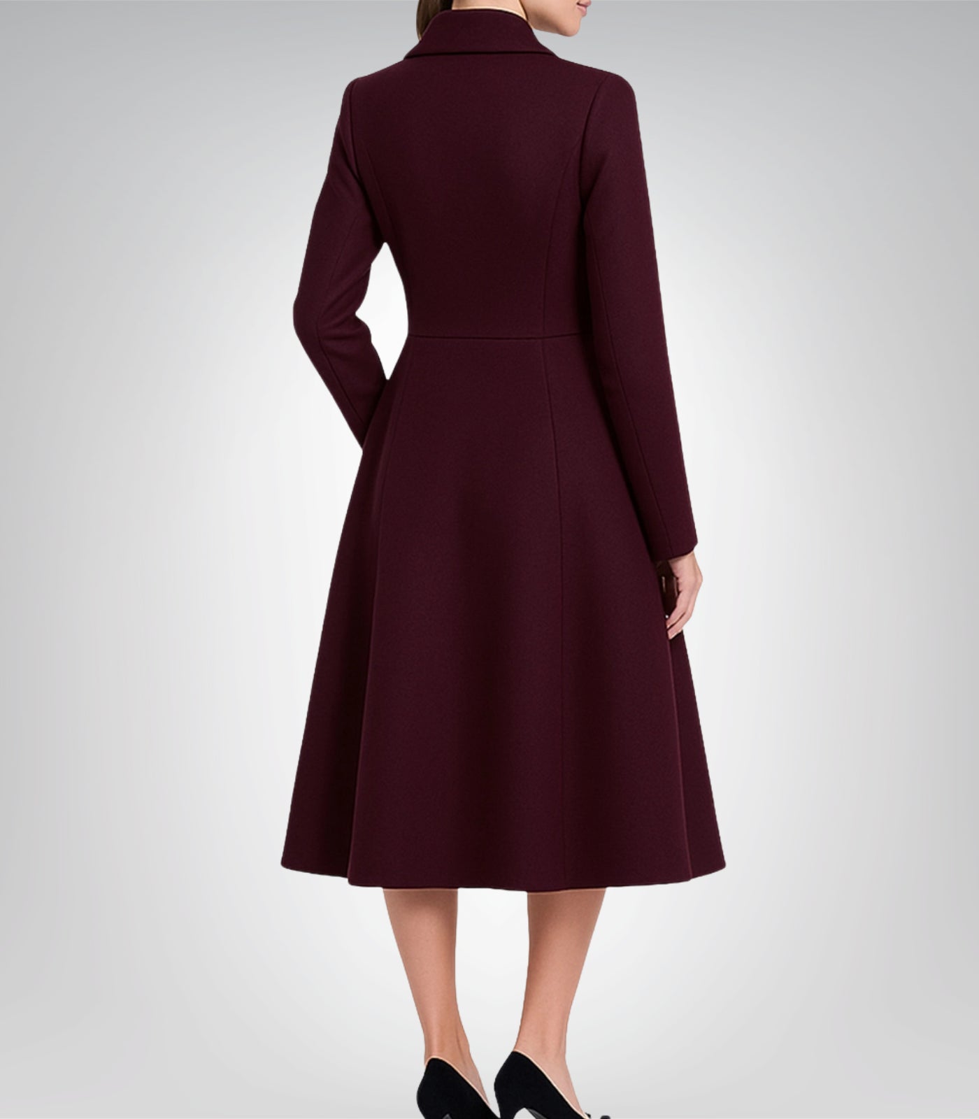 Carol Women’s Burgundy Double-Breasted Wool Coat Sculpted Waist Winter Outerwear