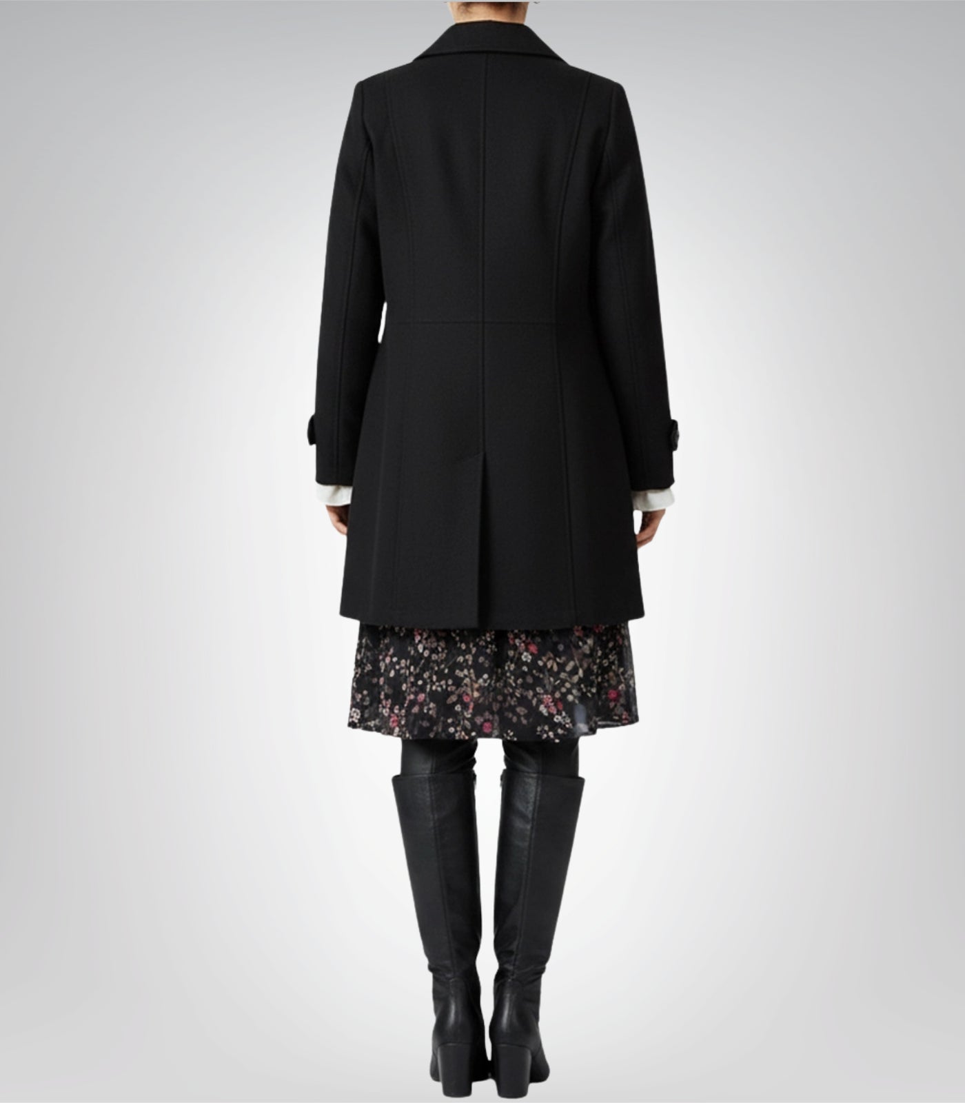 Josephine Women’s Mid-Length Black Wool Coat Cozy Winter Outerwear with Button Front