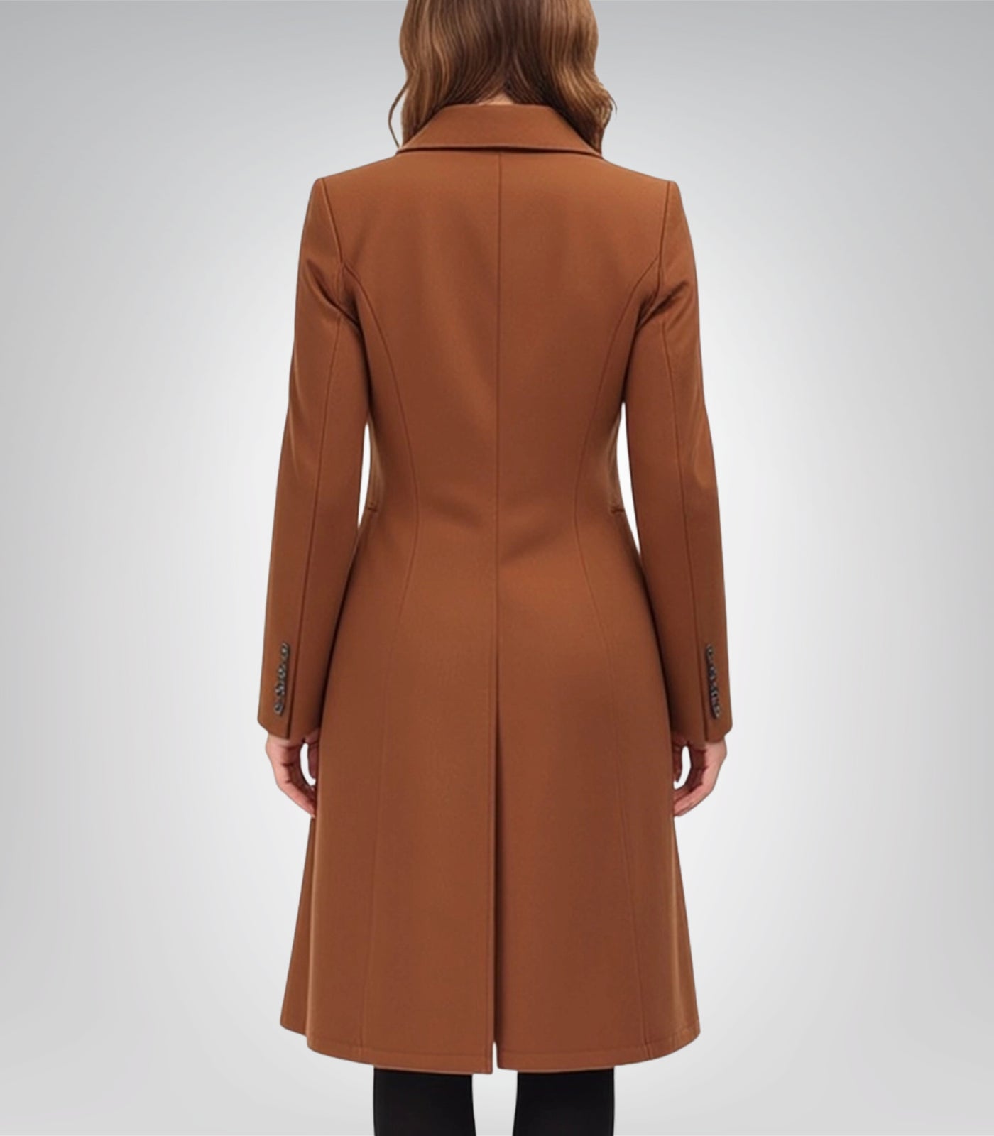 Denise Women’s Double-Breasted Camel Brown Wool Coat Elegant Flared Winter Outerwear