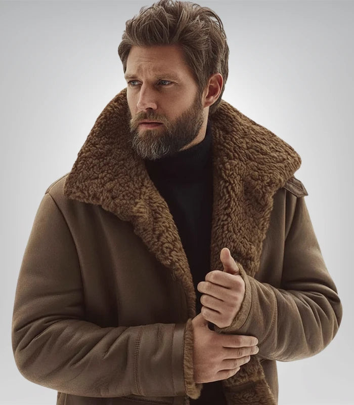Premium black leather winter coat for men – genuine sheepskin lining