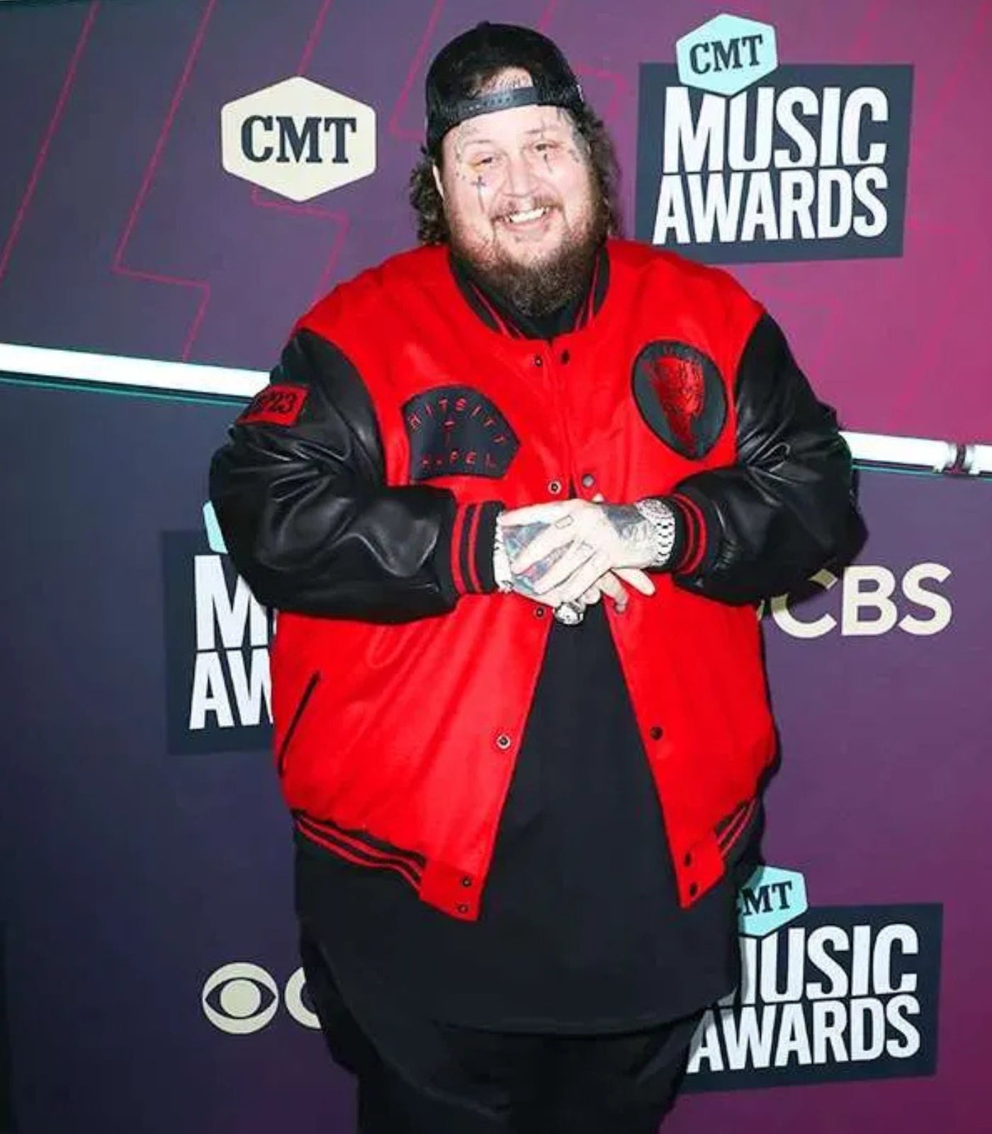 2023 CMT Music Awards Jelly Roll Black and Red Varsity Jacket