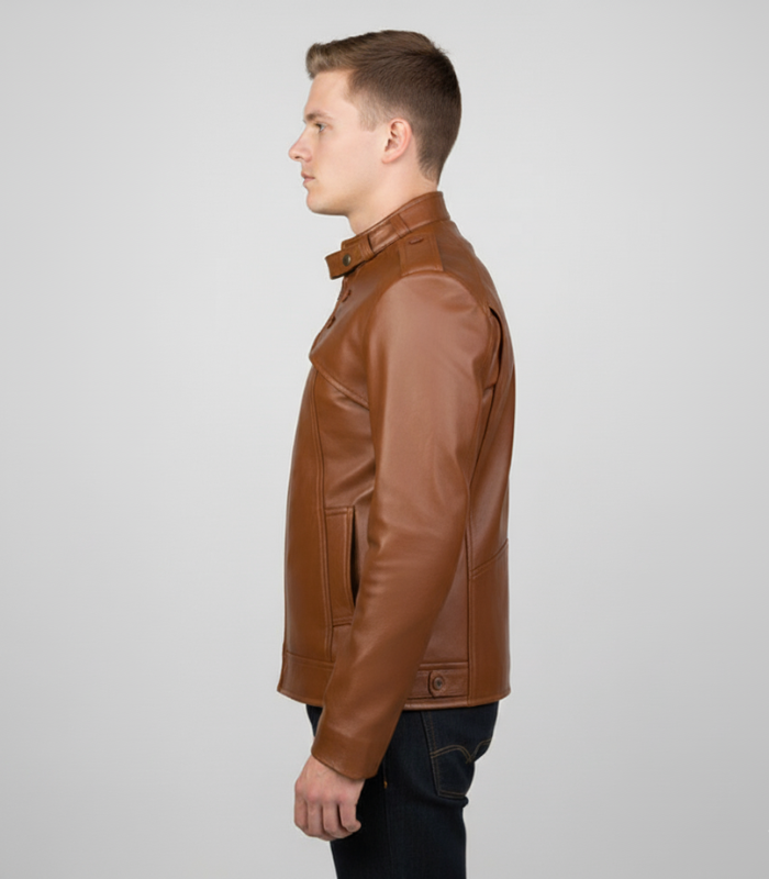 Stylish men's genuine leather biker jacket with zipper details
