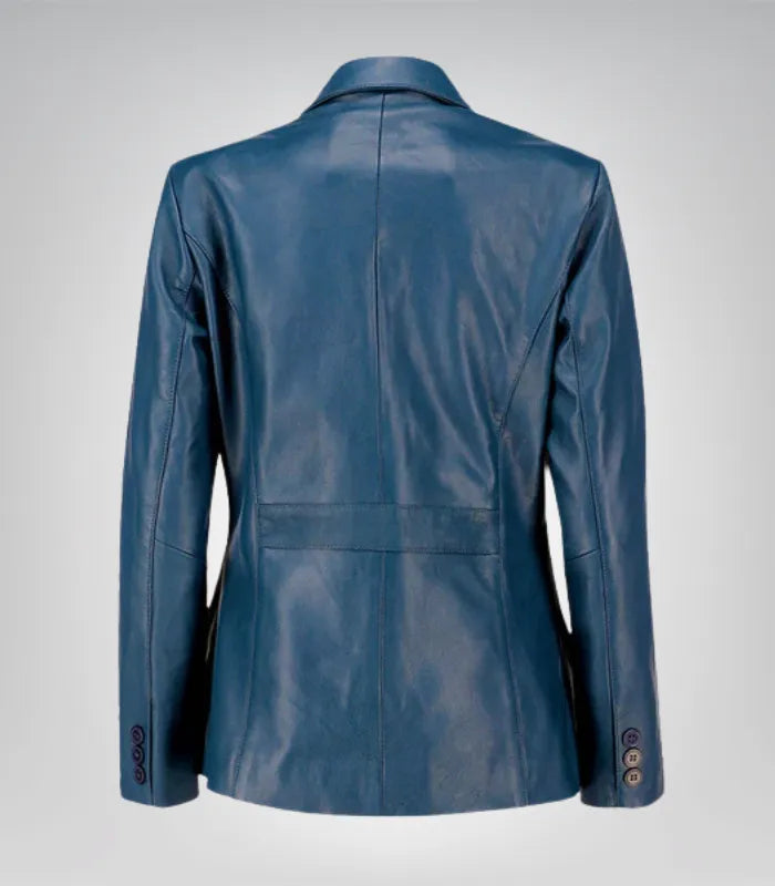 Women’s elegant blue lambskin blazer – timeless and premium leather design