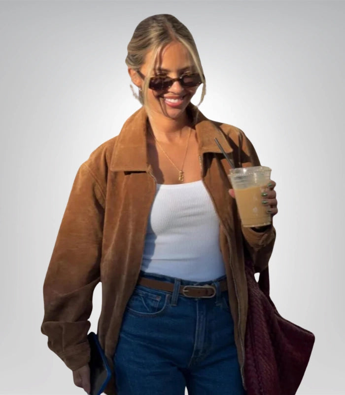 90s retro suede jacket – vintage brown oversized leather outerwear