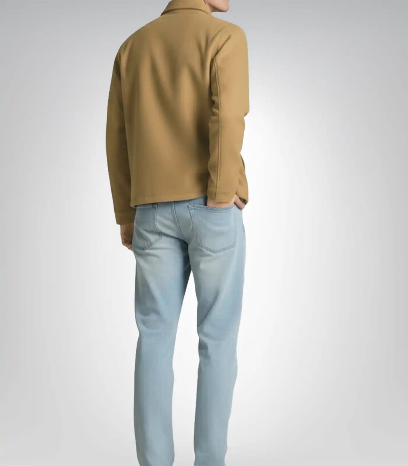 Men’s Camel Brown Wool Trucker Jacket with Zip Closure