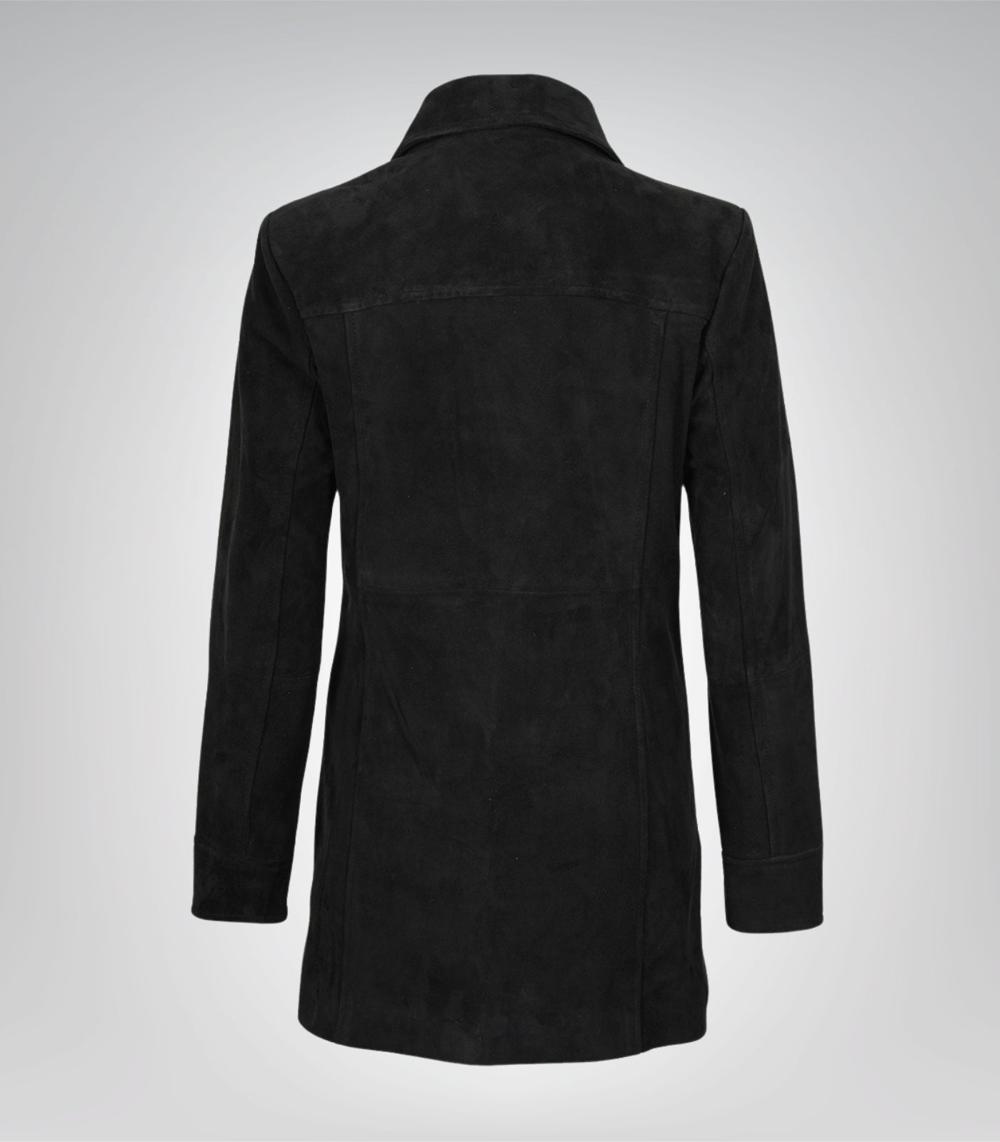 Women’s Black Suede Button-Down Coat 3/4 Length Real Suede Jacket