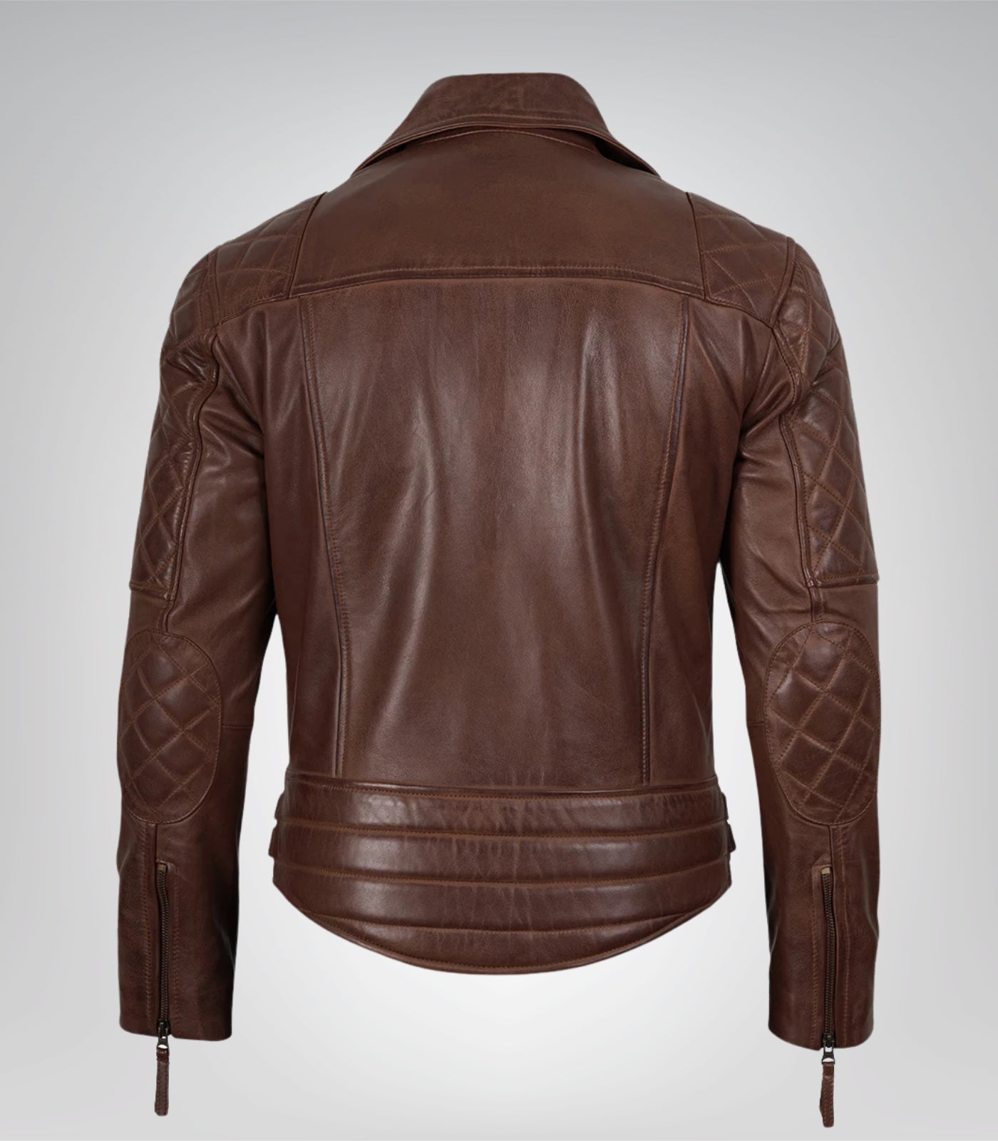 Premium asymmetrical cognac brown leather motorcycle jacket for men