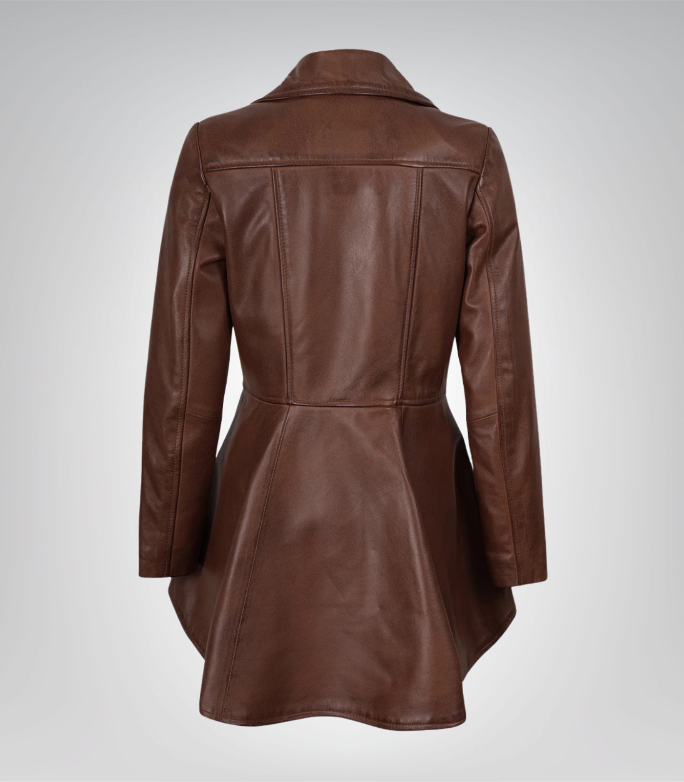 Stylish cognac leather jacket for women with peplum silhouette