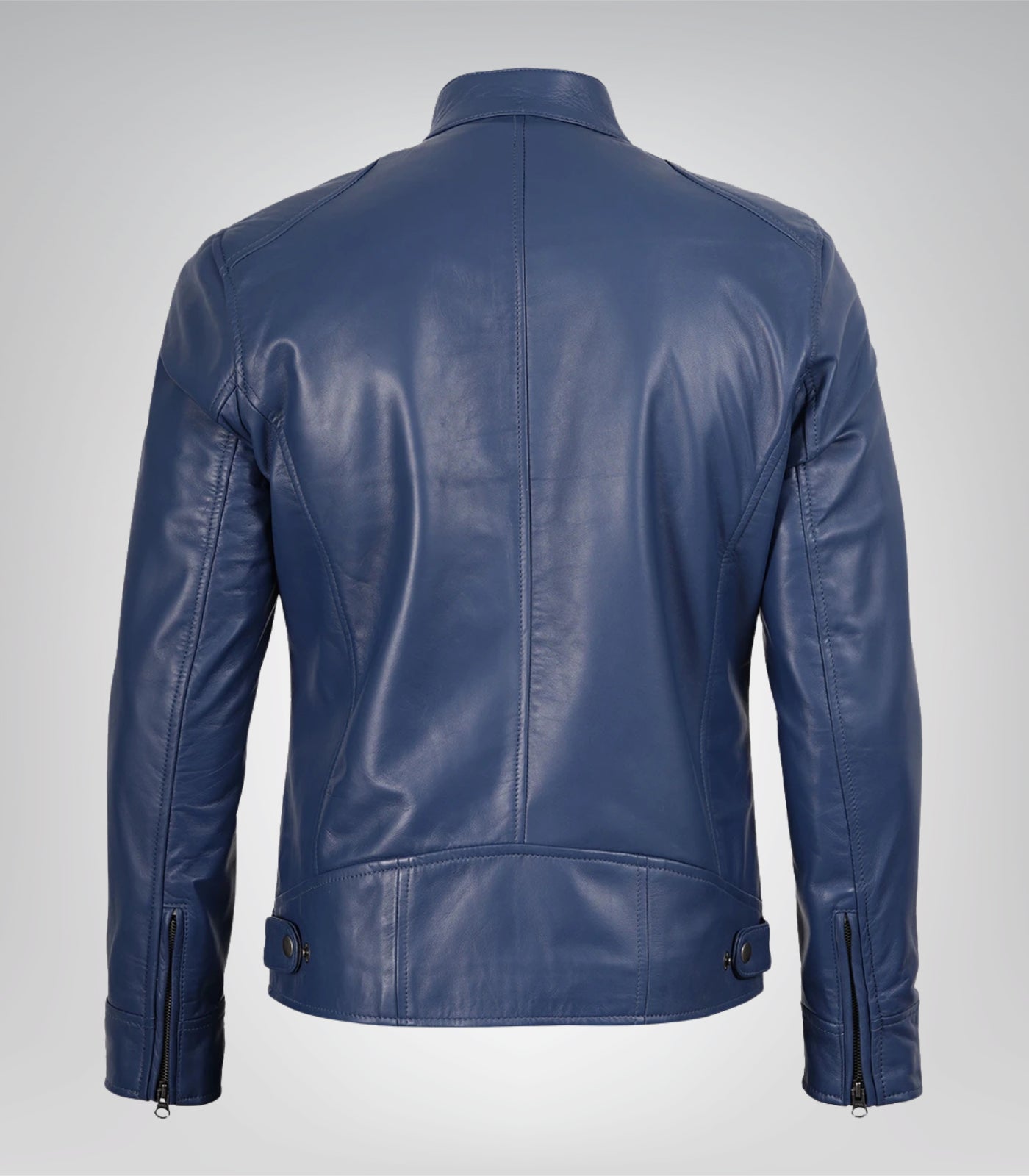Premium blue leather biker jacket for men