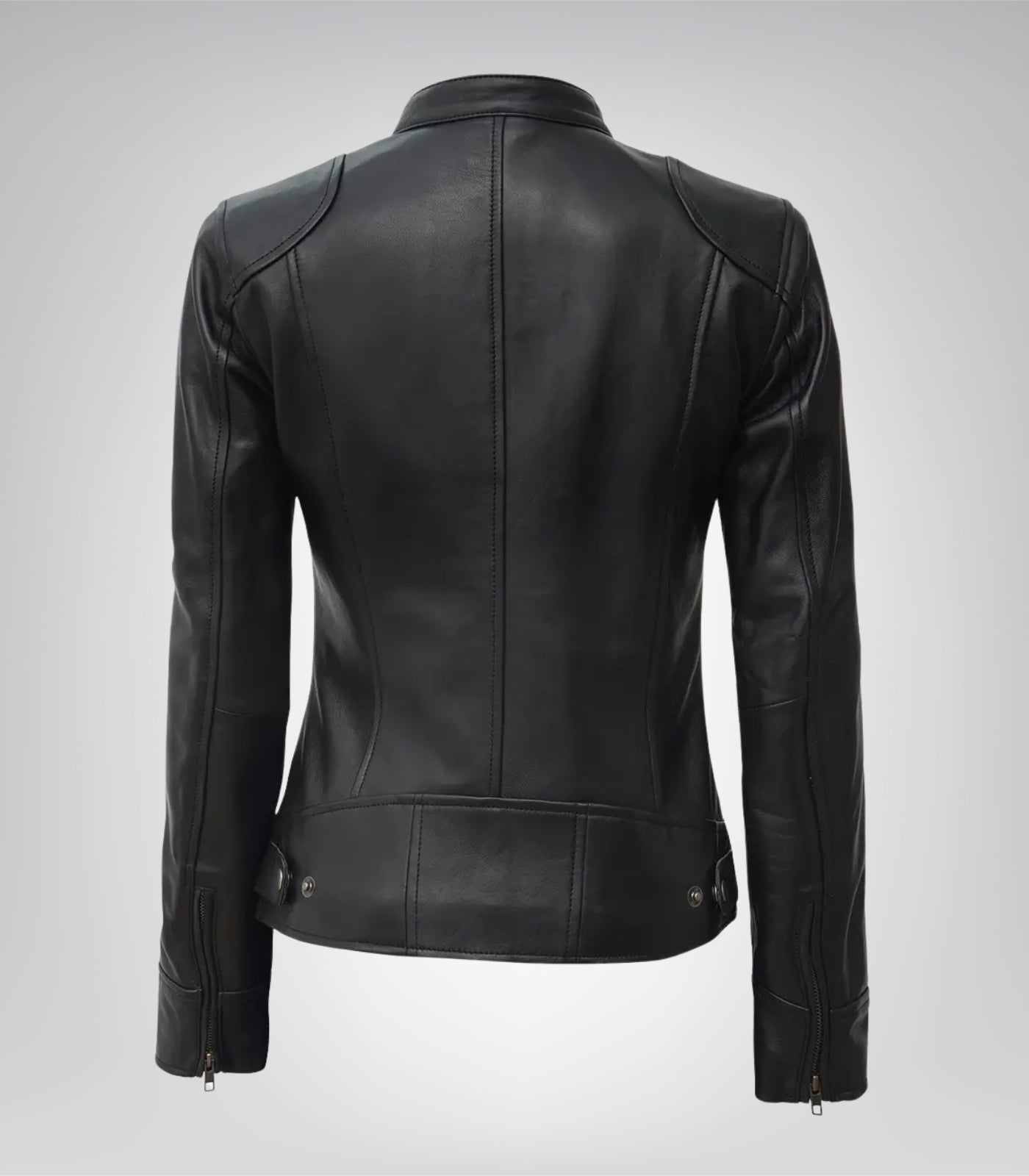 Women’s stylish black leather biker jacket in slim design