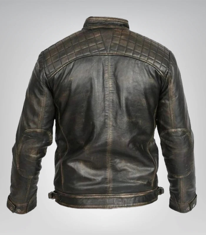 Mens Cafe Racer Retro Motorcycle Leather Jacket