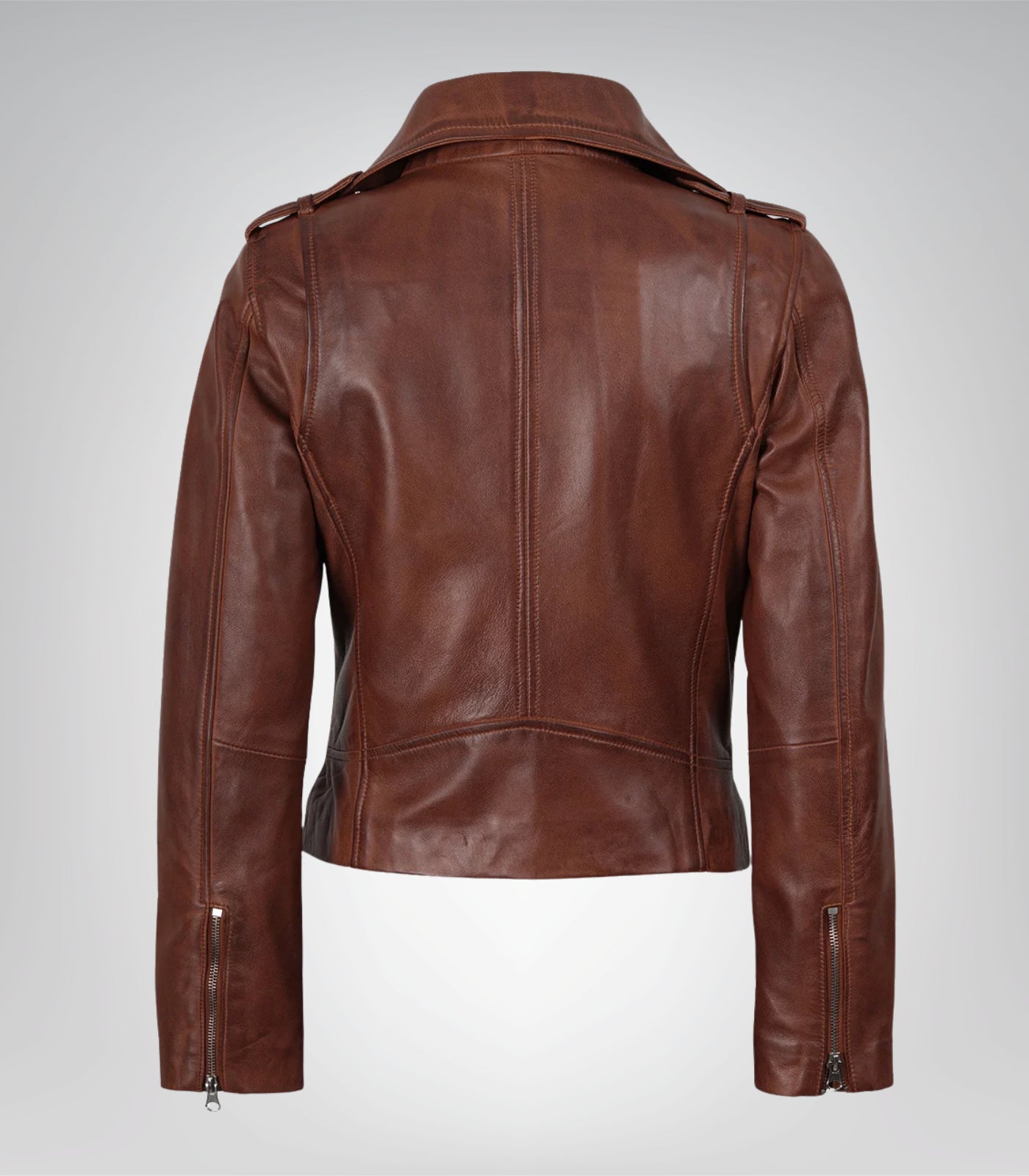 Women’s Distressed Moto-Style Leather Jacket in Cognac