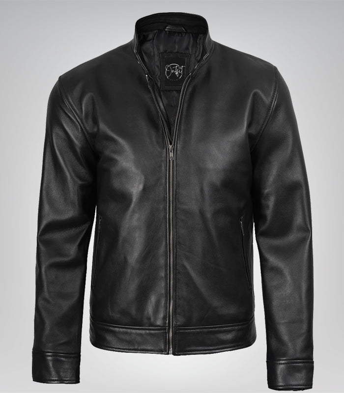 Men’s Owen Black Biker Style Leather Jacket Premium Real Leather, Rugged Design