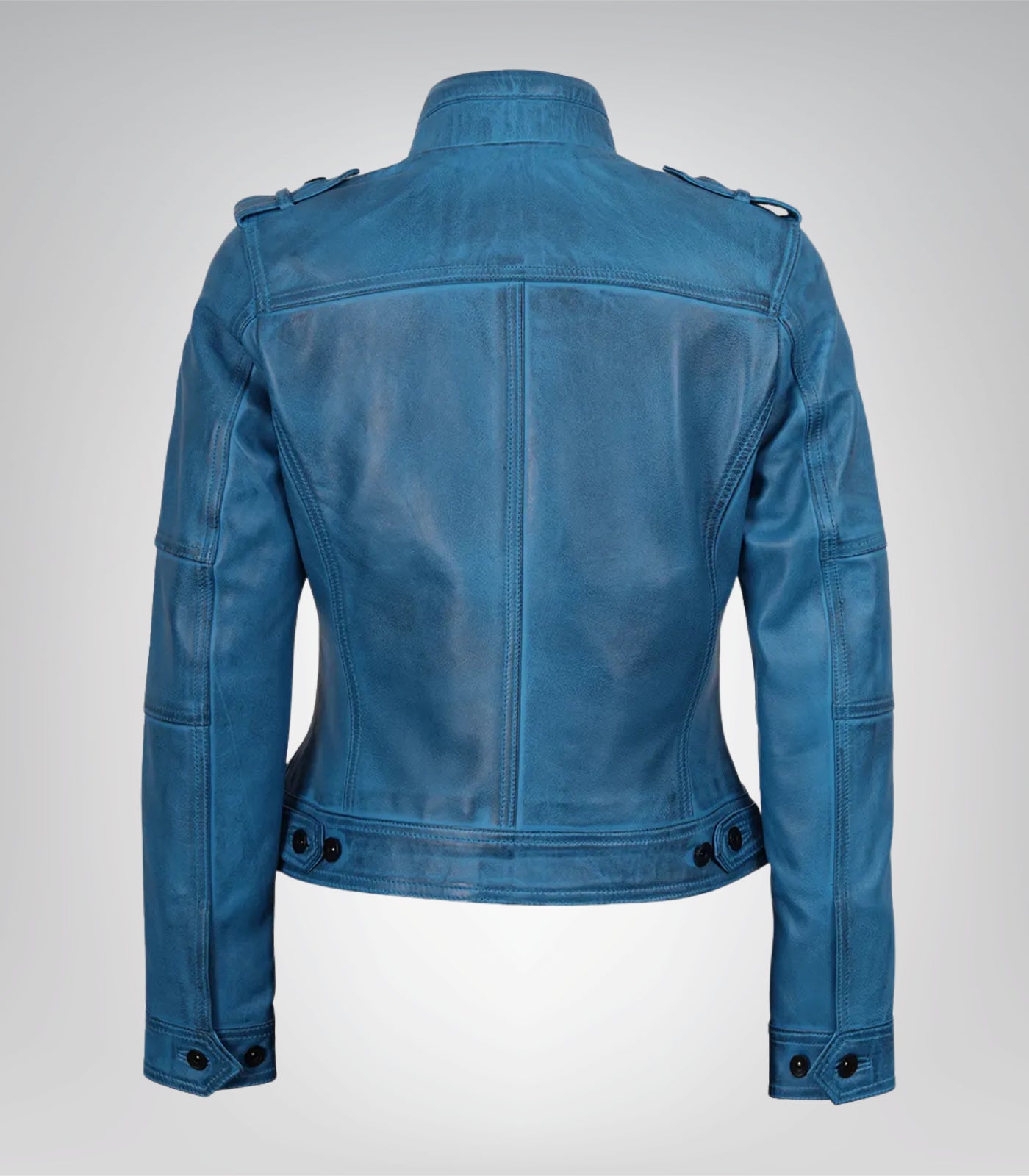 Women’s Premium Blue Leather Biker Jacket Waxed Lambskin