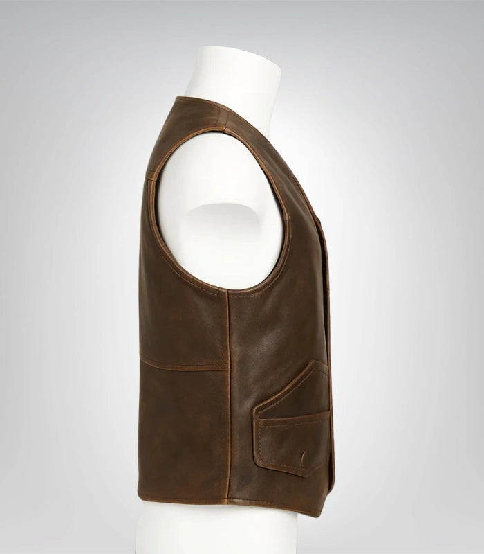 Brown biker vest – men’s leather moto racer motorcycle design