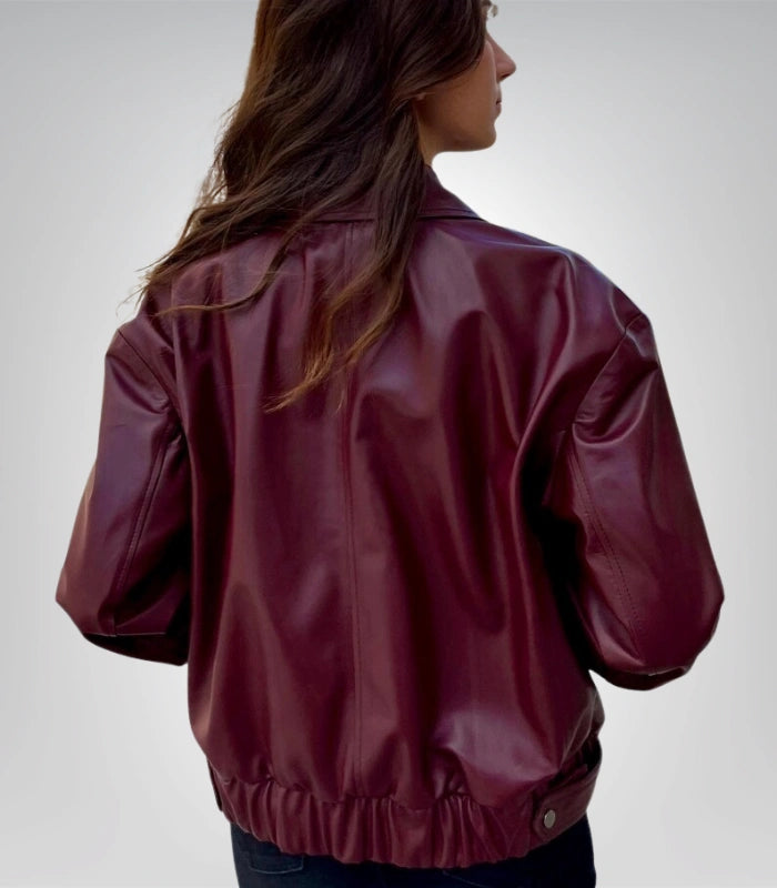 Burgundy Genuine Short Leather Jacket