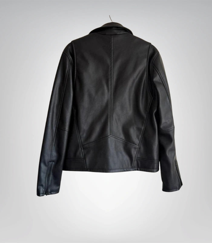 Women’s classic black leather biker coat – elegant streetwear