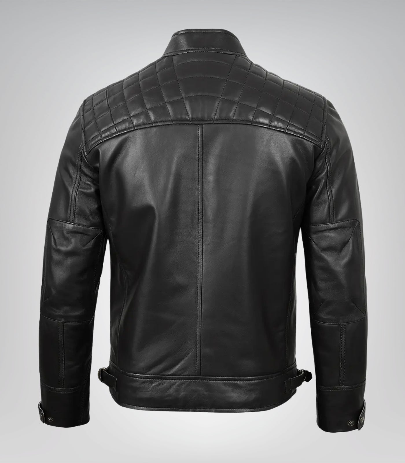 Men’s Classic Black Leather Motorcycle Jacket Featuring Quilted Shoulders