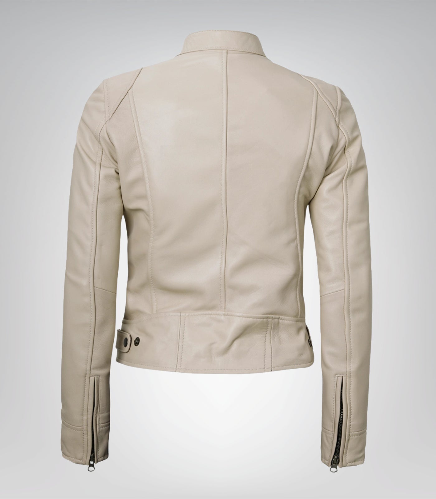 Women’s genuine beige leather biker jacket – Dodge design
