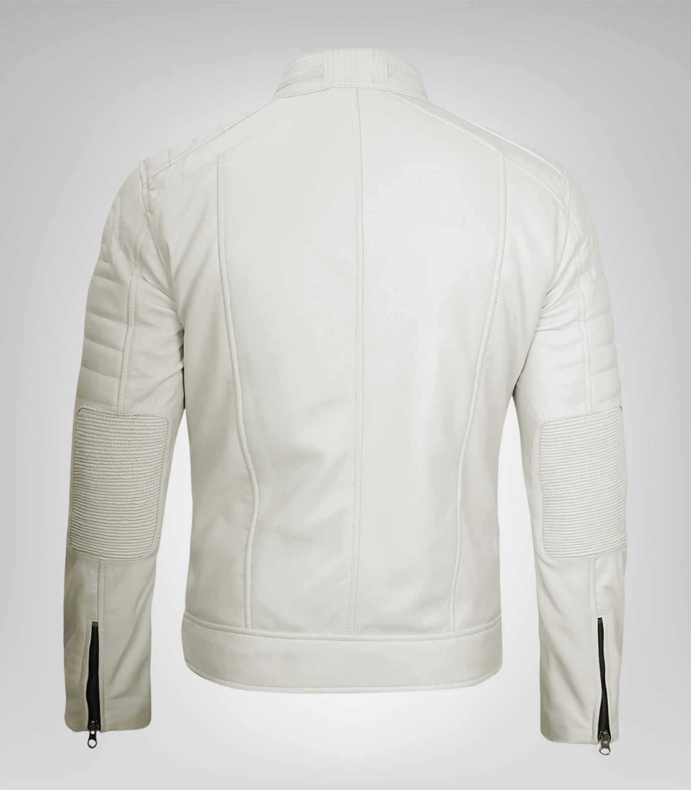 Real leather off-white biker motorcycle jacket for men