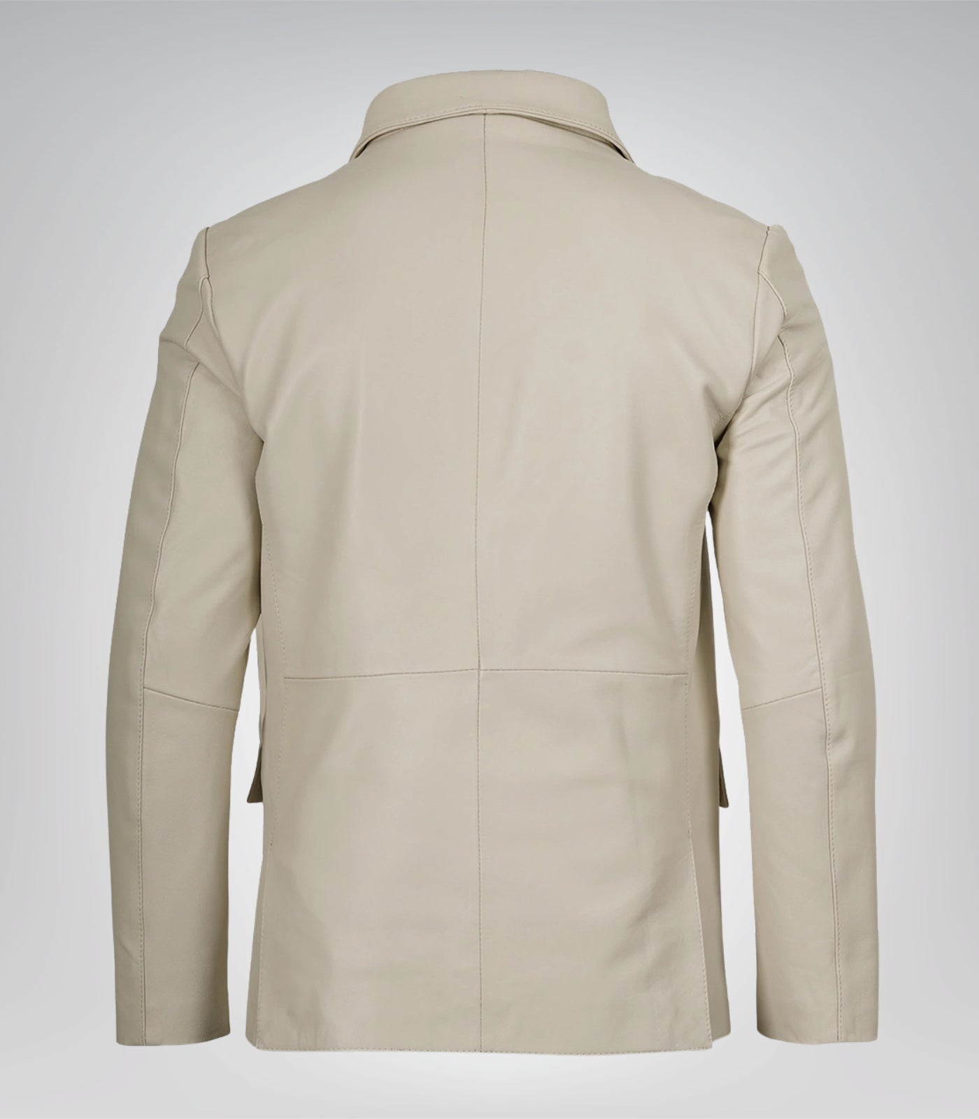 Stylish men’s off-white leather blazer featuring notch lapel design