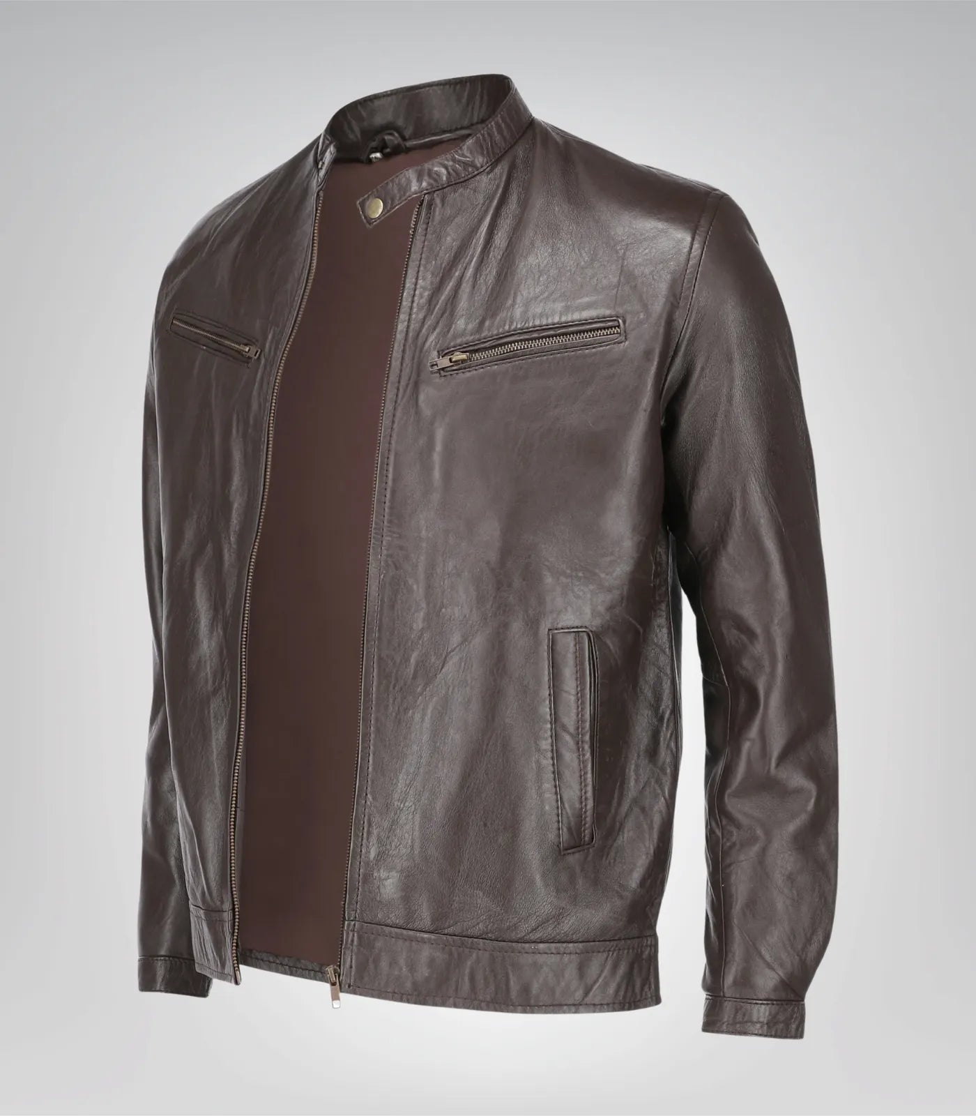 Men’s Brown Pure Sheep Leather Zipper Jacket – Classic & Modern Style