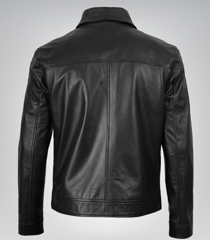 Men's Black Harrington Leather Jacket Real Leather, Classic Mike Style