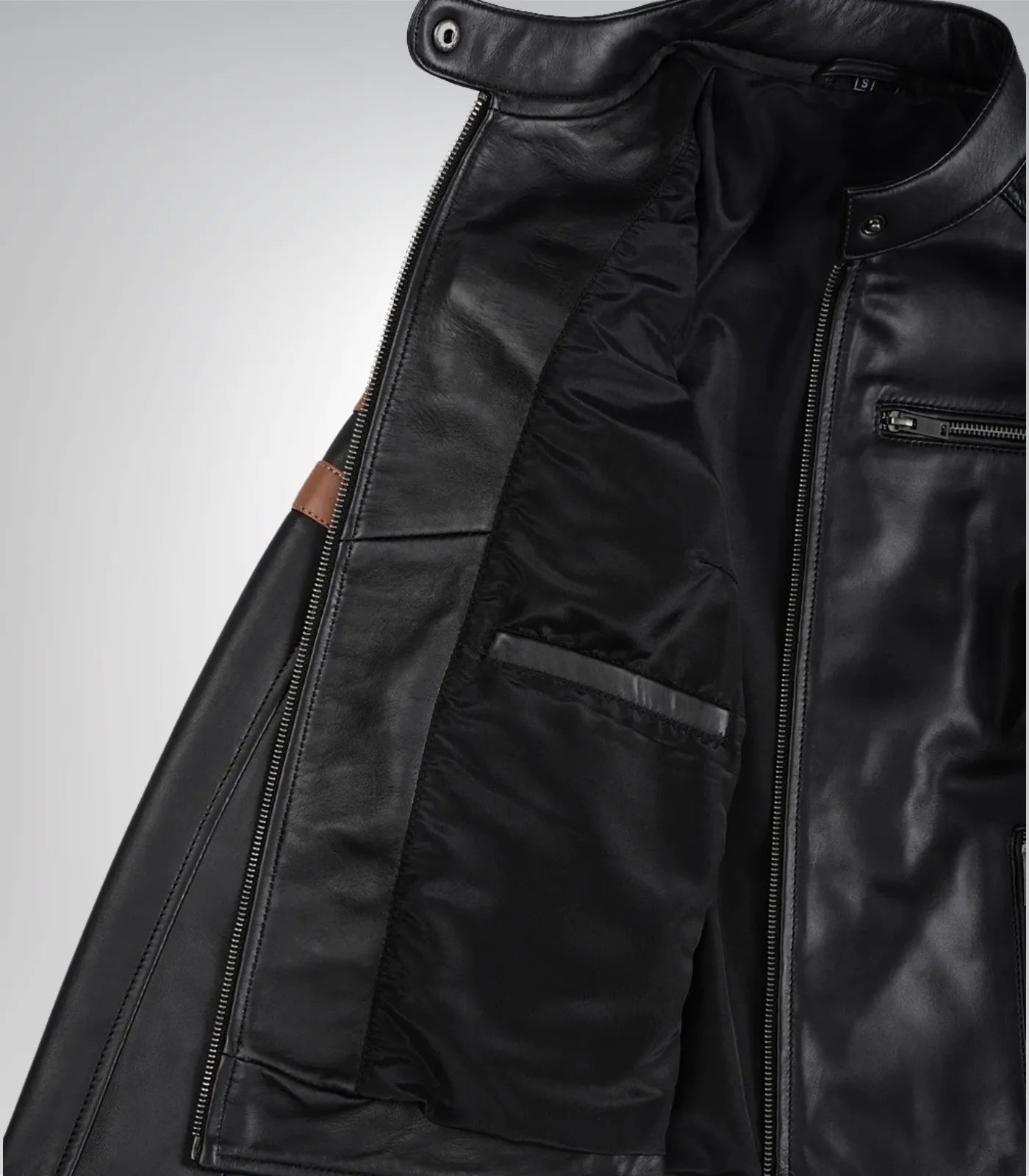 Women’s black genuine leather motorcycle jacket – amber stripe classic moto style