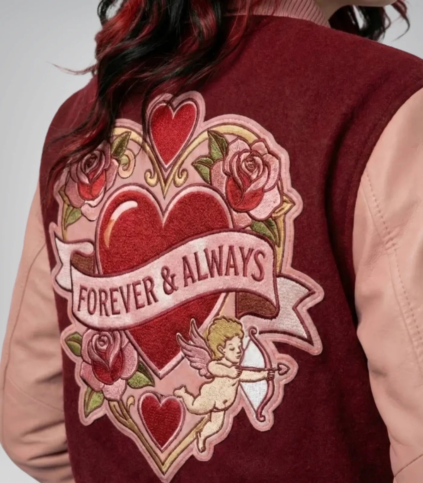 Women’s Valentine Varsity Jacket – Love Patch Embroidered