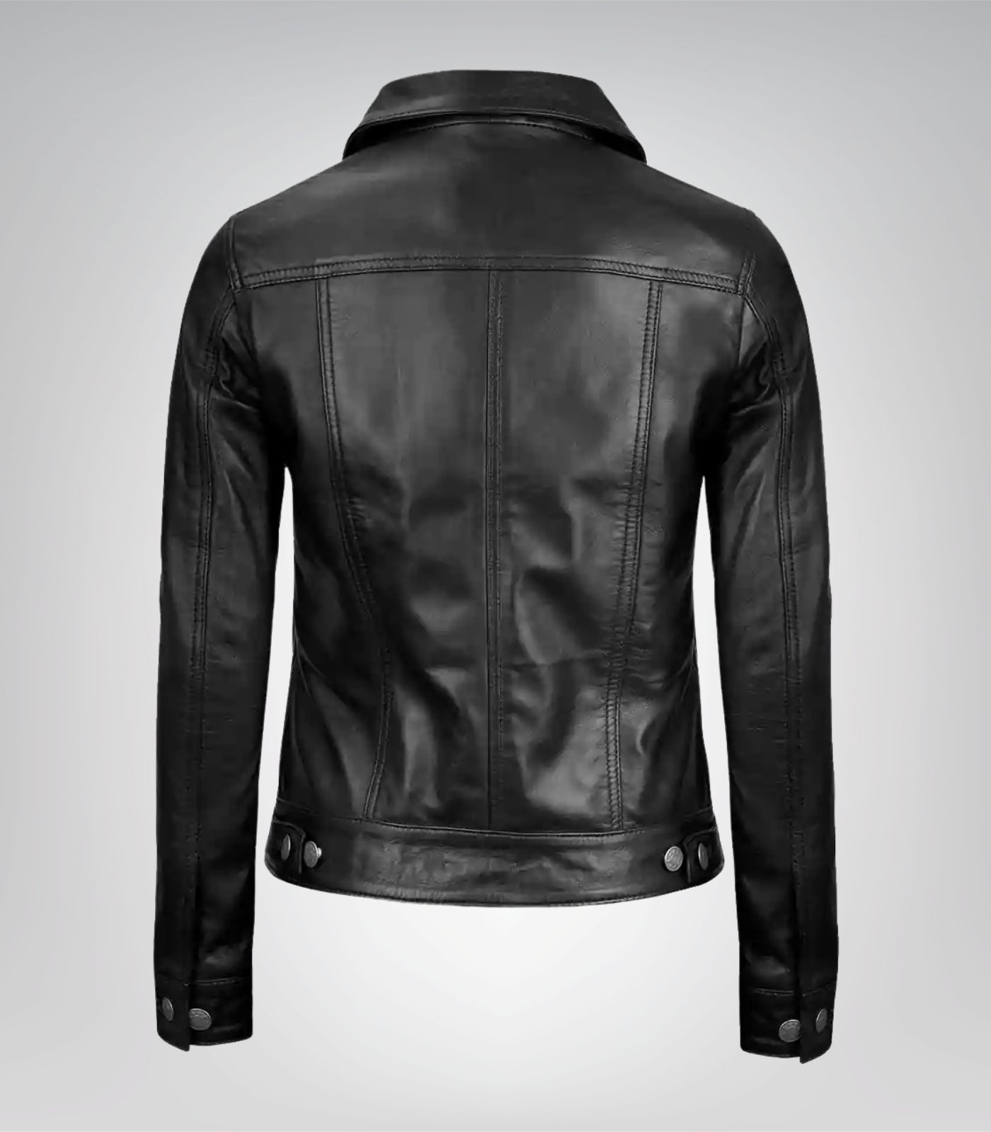 Women's Black Lambskin Moto Trucker Jacket with Four Pockets