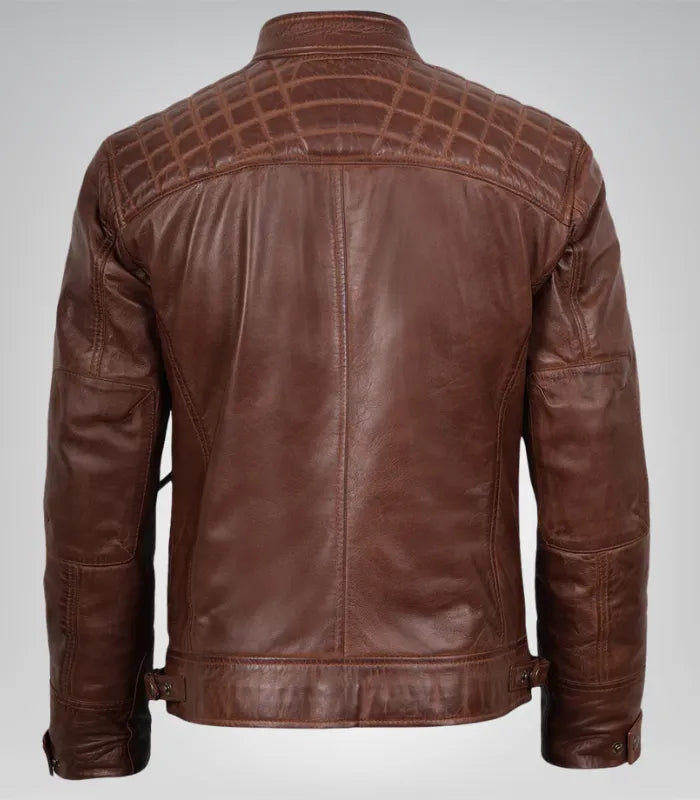 Modern biker jacket for men in premium cognac leather finish