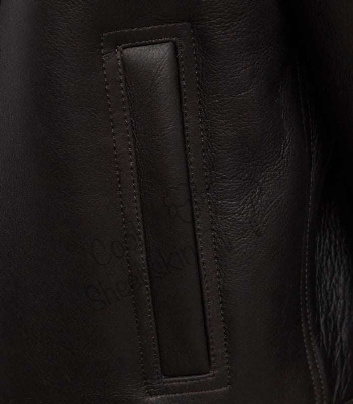 Mens RAF Sheepskin Leather Flying Jacket Dark Brown