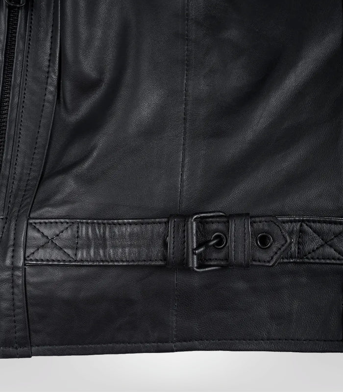 Men’s Matte Black Leather Moto Jacket Slim Fit Biker Style