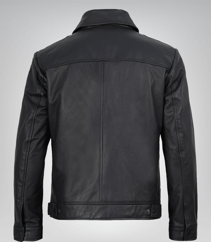 Neville men’s black leather Harrington jacket – genuine lambskin classic design