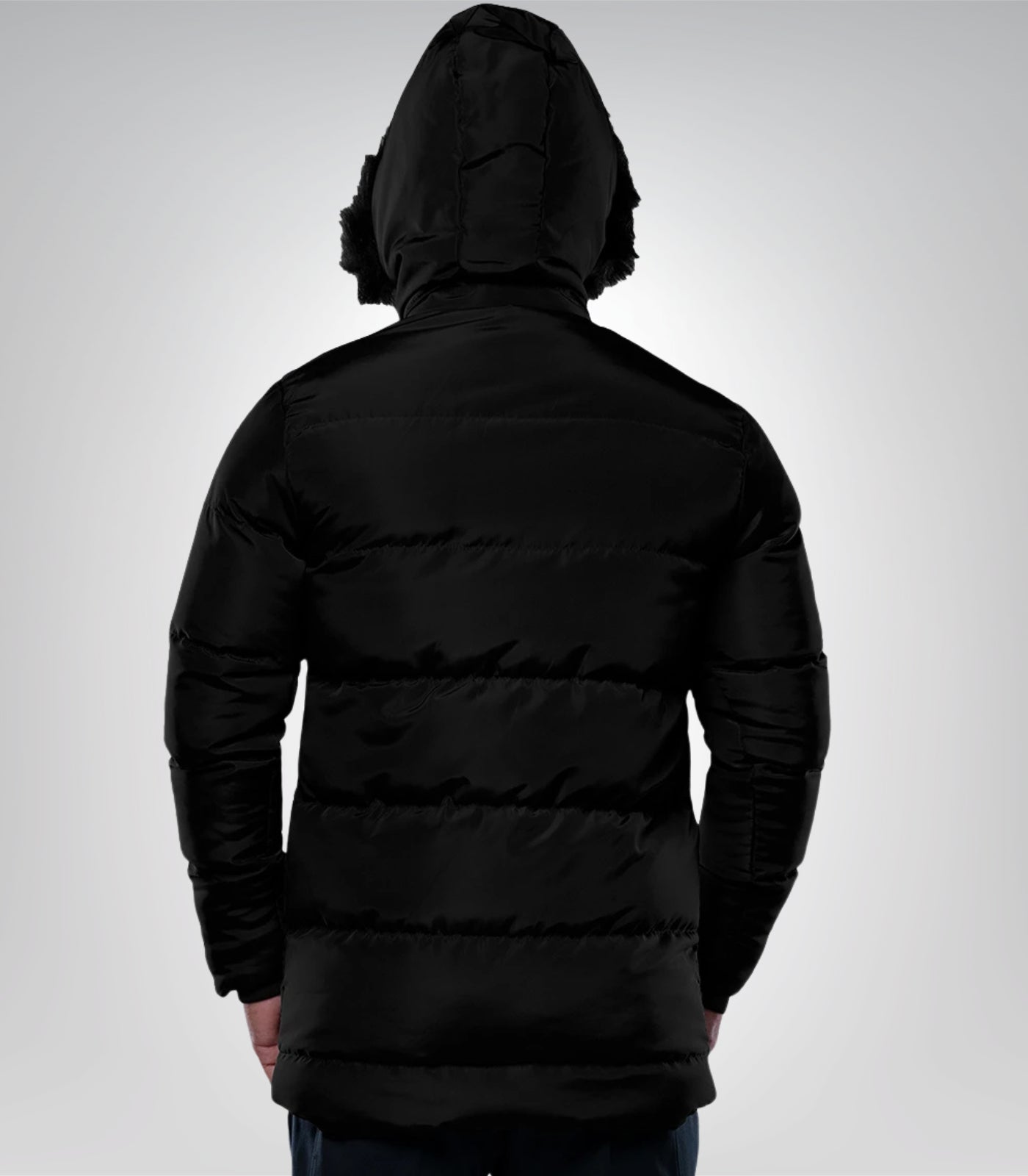 Melvin Long Men’s Black Puffer Jacket Insulated Winter Coat with Faux Fur Trim Hood, Water & Wind Resistant