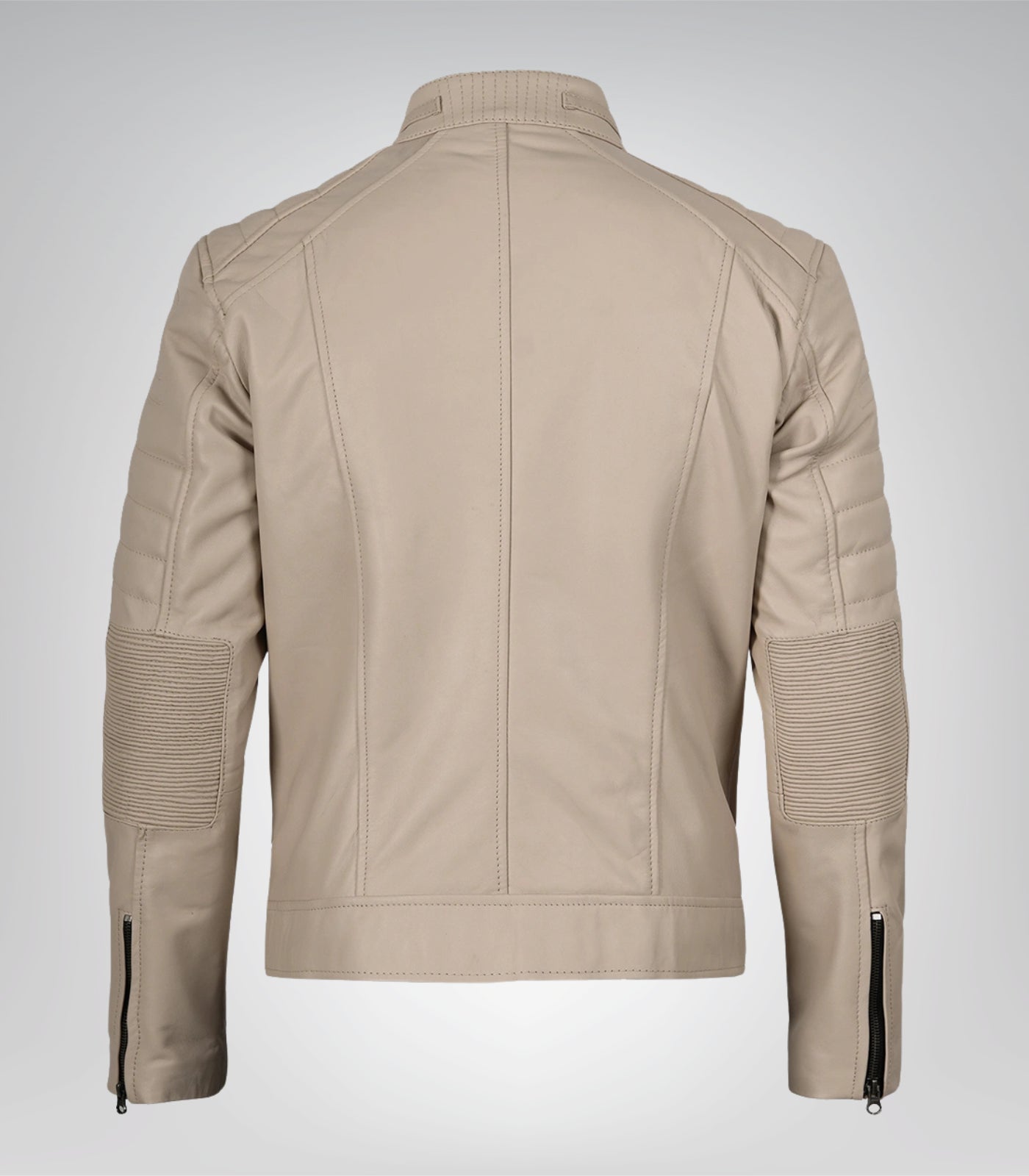 Trendy men’s beige leather jacket with mandarin-style collar
