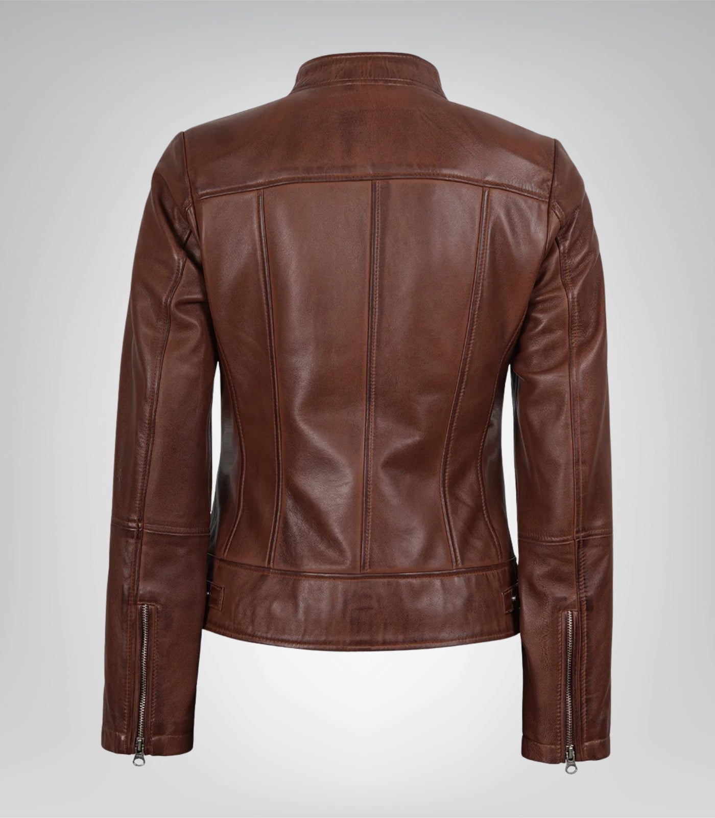 Women's Cognac-Toned Genuine Leather Biker Jacket
