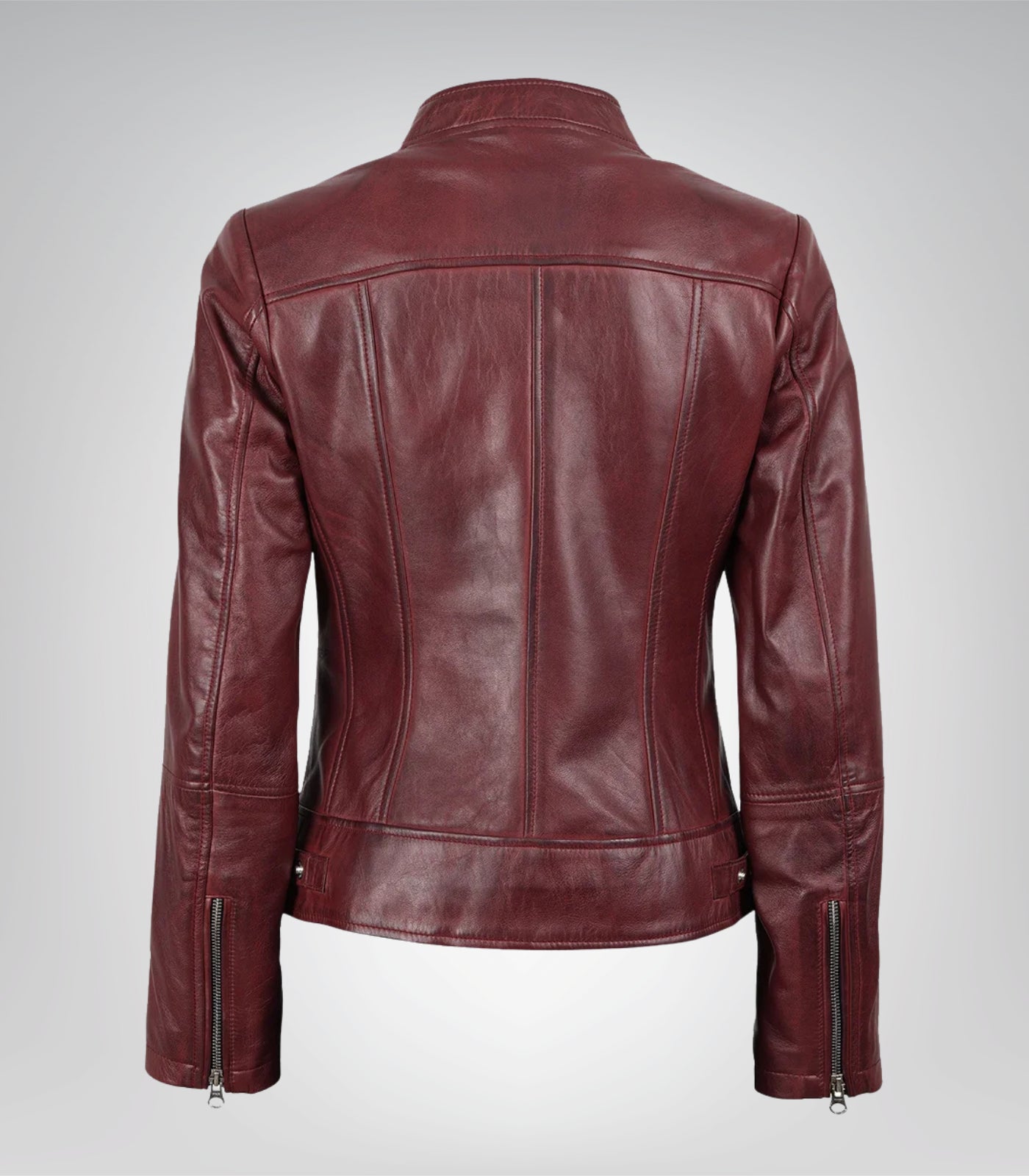 Women’s Genuine Burgundy Leather Jacket in Slim Fit