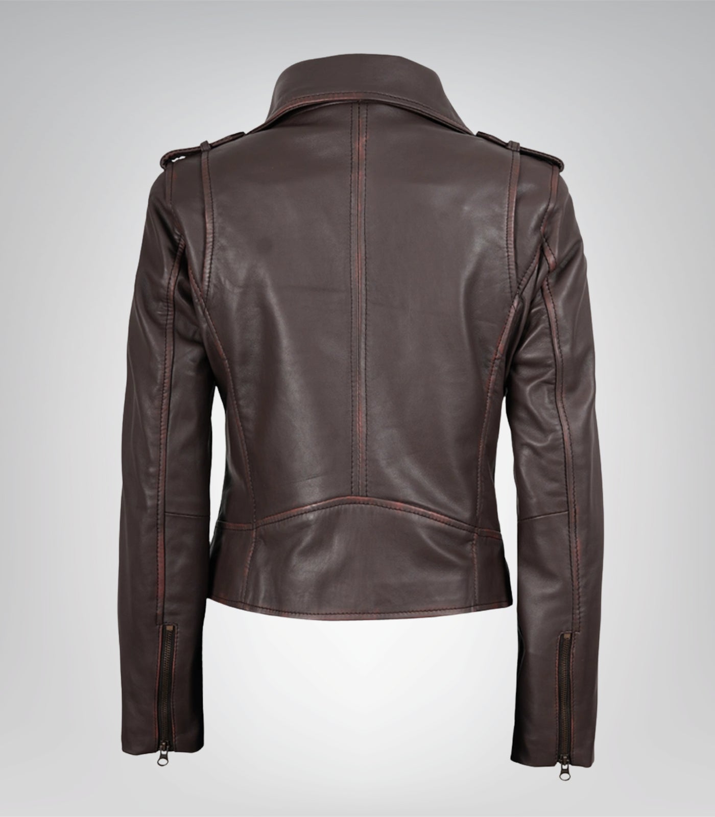 Dark Brown Women’s Leather Biker Jacket with Asymmetrical Closure