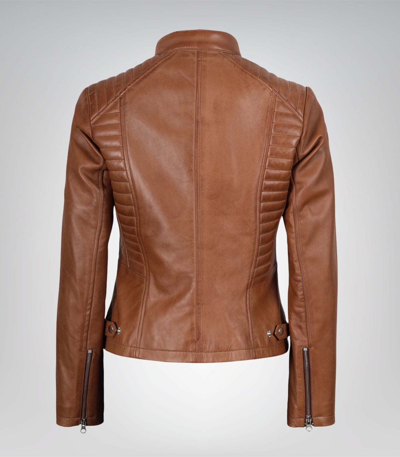 Women’s fitted tan genuine leather jacket