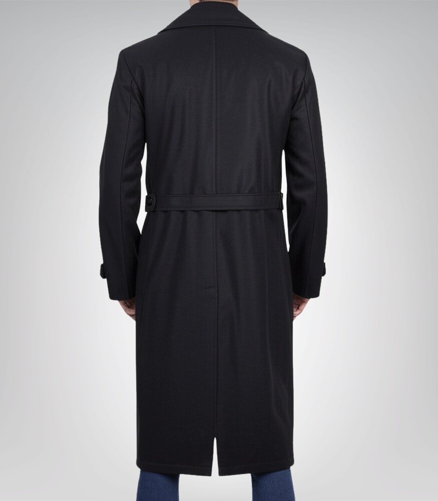 Kenney Men’s Double-Breasted Black Wool Coat Premium Modern Fit Overcoat