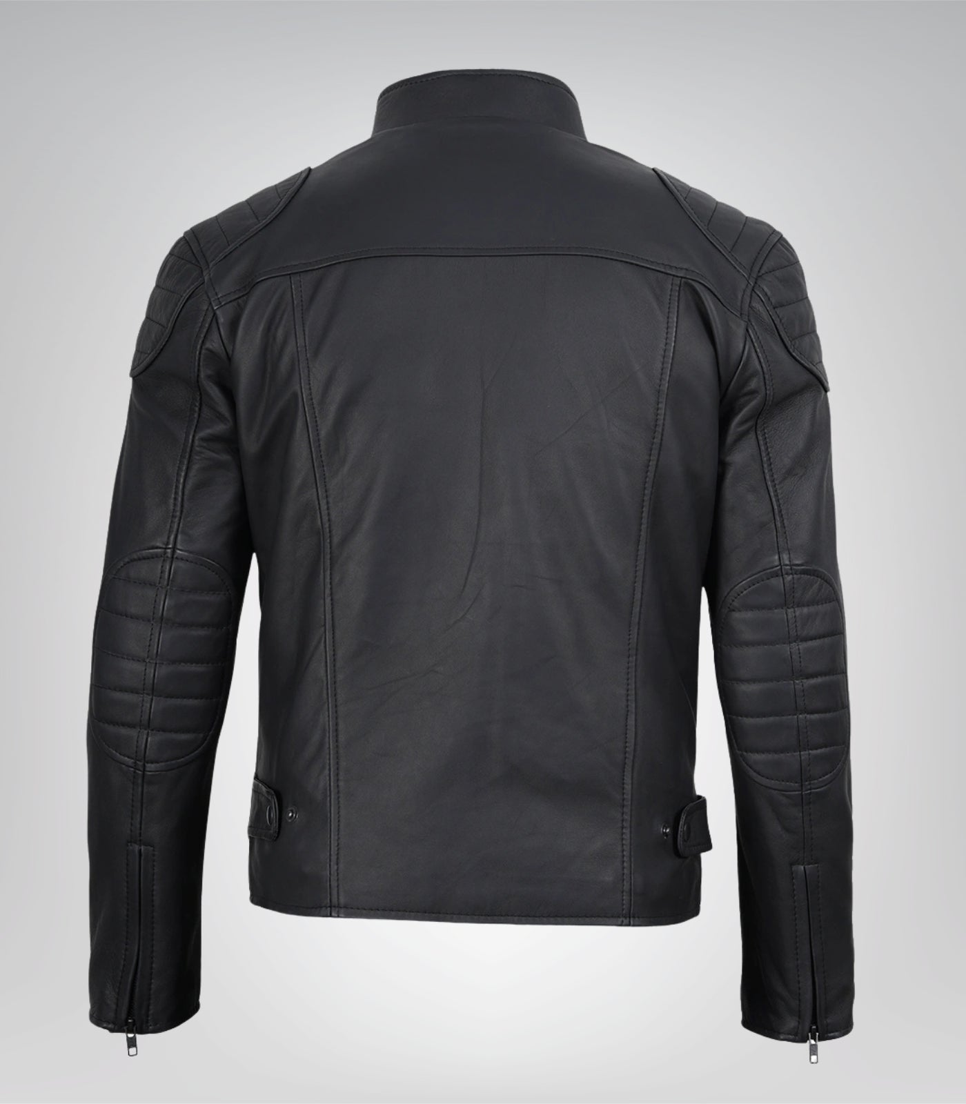 Premium matte black leather biker jacket for men