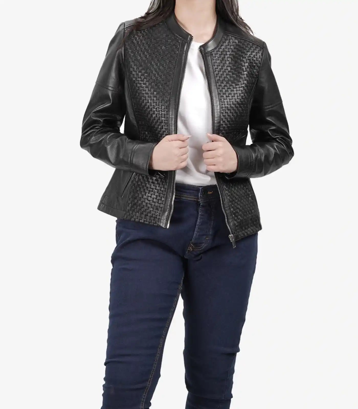 Maude Women’s Black Textured Genuine Leather Jacket