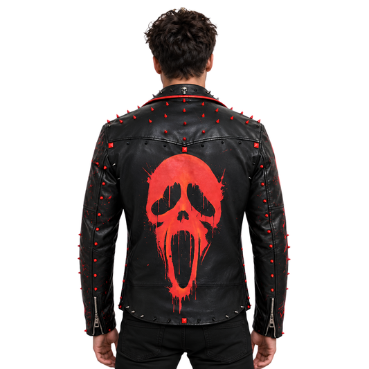 Buy the Ghostface Scream Heavy Metal Studded Leather Jacket Now