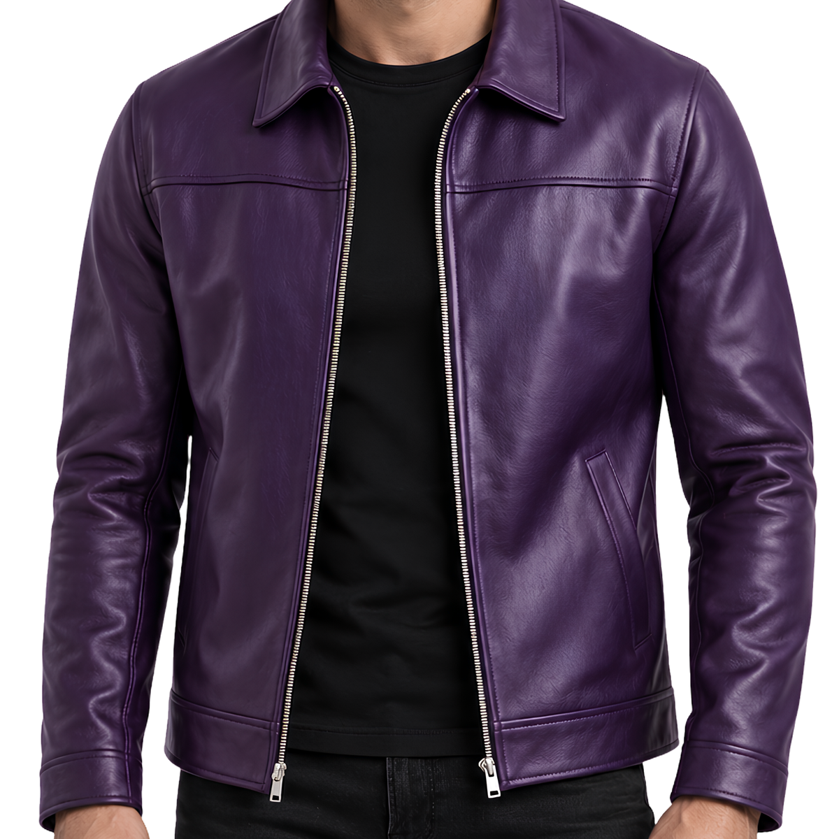 Sale Live on Men’s Aesthetic Purple Real Leather Jacket