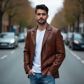 Mens Brown Leather Blazer