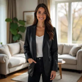 Women Black Leather Blazer