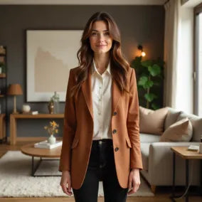 Women Brown Leather Blazer